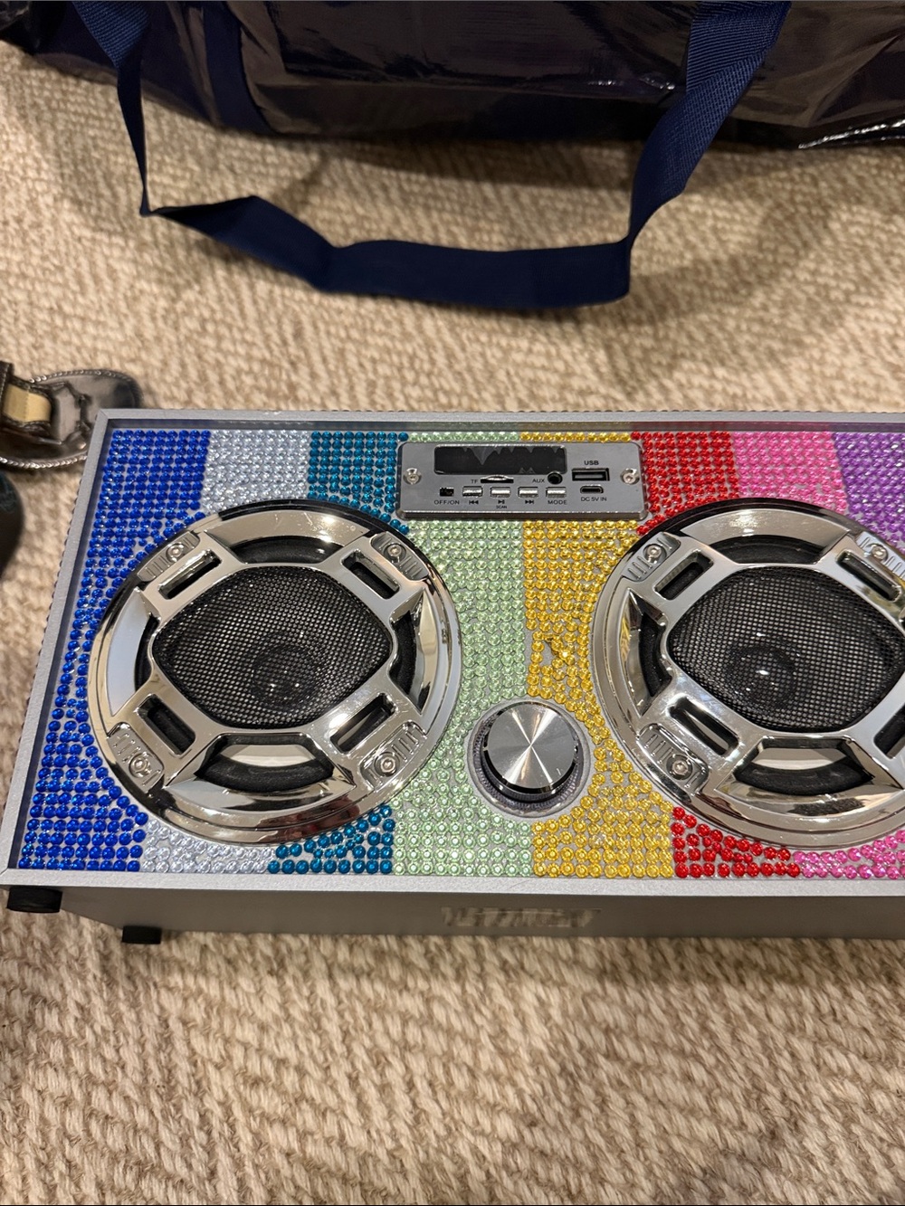 Portable Rainbow Bluetooth Speaker with Decorative Rhinestones